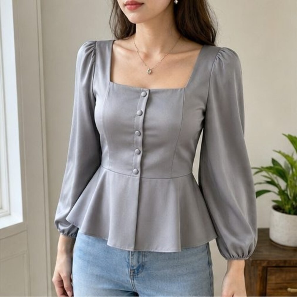 Gray Button Blouse - Picture 2 of 6